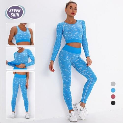 SEVEN SKIN Camouflage Women Yoga Set 2/3PCS Gym Fitness Sportswear High Waist Leggings Seamless Shirts Sports Bra Clothing Suits