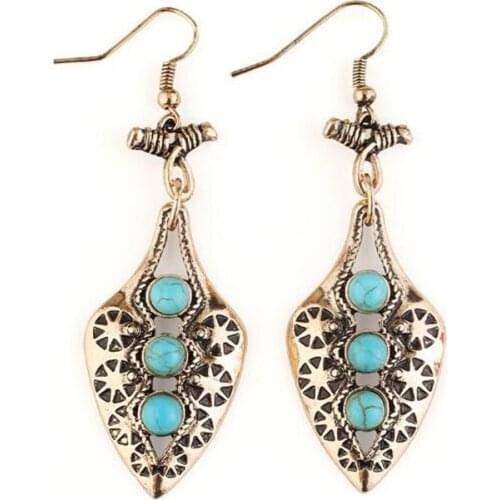 Boho Synthetic Stone Alloy Dangle Earrings For Women Ethnic Fishook Drop Earrings Fashion Jewelry Pendietes Pendant Earrings