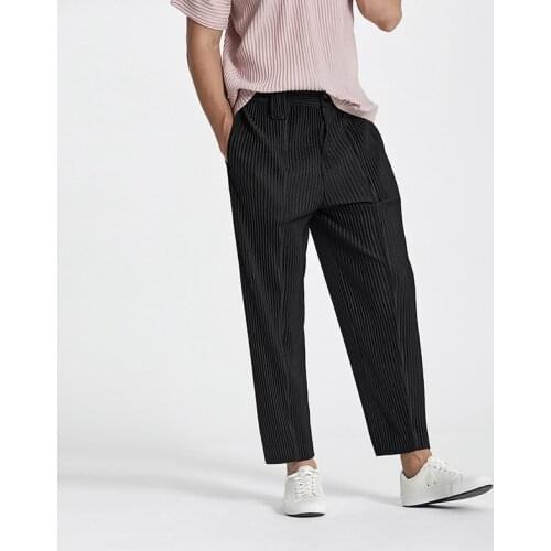 2021 summer new mens harem pants Miyak fold Fashionable plus size high elasticity casual pants tied