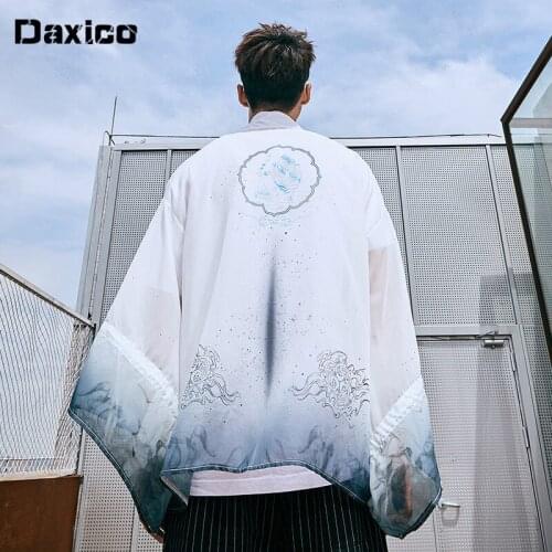 Chinese Style Retro Chiffon Cardigan Robe Man Japanese Kimono Man Samurai Costume Clothing Male Shirt Yukata Haori