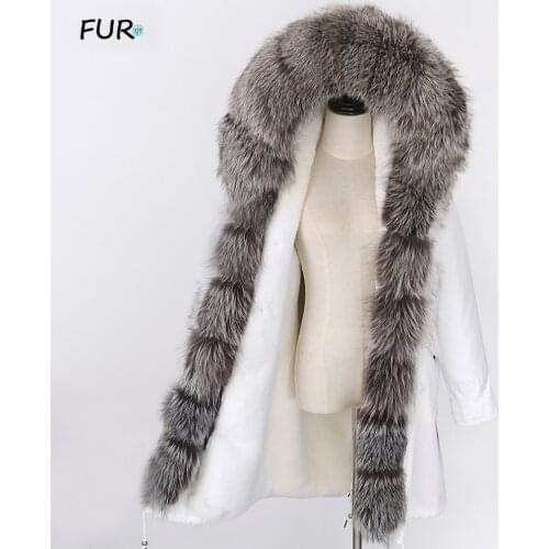 Waterproof long parka faux rabbit fur liner winter jacket women real fur coat big natural raccoon fur hood streetwear detachabl