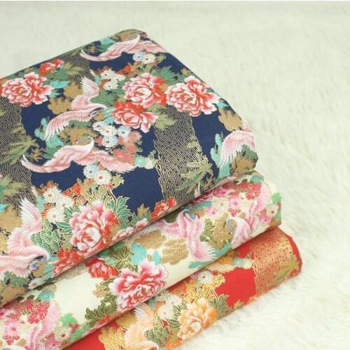 High quality cotton patchwork Red-crowned crane stamping printing cotton fabric coton Handmade DIY patchwork bag clothing fabric