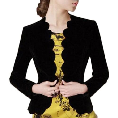 Ruffle Collar Blaizer With Cheongsam Outside Gold Velvet Jacket Female Slim Fit Short Spring Autumn Plus Size Shawl Coat 5XL f