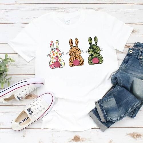 Women T-shirt Floral Rabbit Print Tops Casual Ladies Basic O-collar Short Sleeved Women T-shirt Girl,Drop Ship
