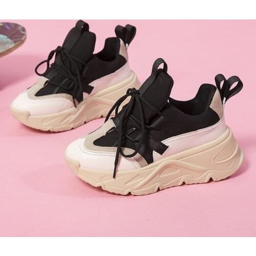 New Womens Chunky Sneakers Thick Bottom Platform Vulcanize Shoes Fashion Breathable Casual Running Shoe for Woman Female