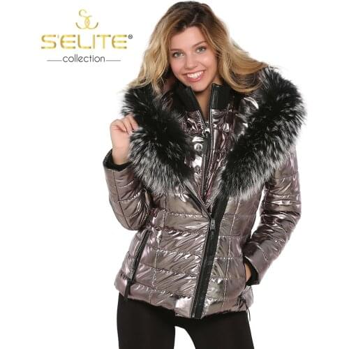 S'elite collection metallic steel hedgehog women coat real fur genuine leather outwear water repellent winter autumn gift
