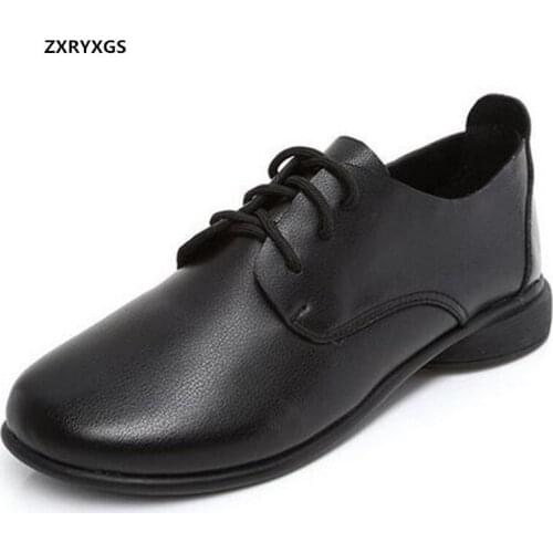 ZXRYXGS Large Size Round Toe Deep Mouth Women Flat Shoes 2020 New Autumn Soft Sole Comfortable Shoes Woman Genuine Leather Shoes