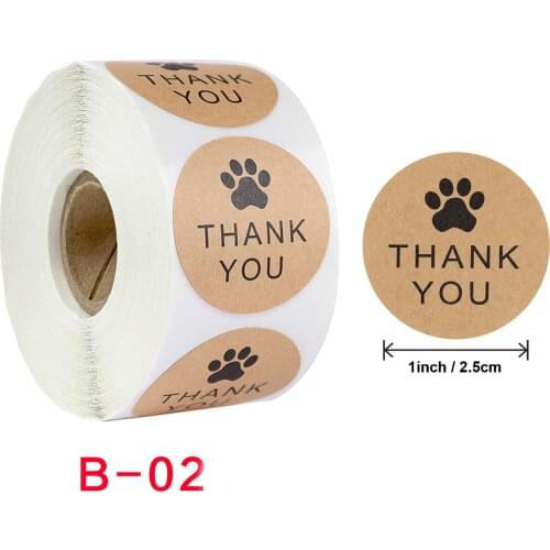 1Roll 500Pcs 'Thank You' Round Natural Kraft Paper Handmade Adhesive Stickers for Wedding Package Seal Labels Stationery Sticker