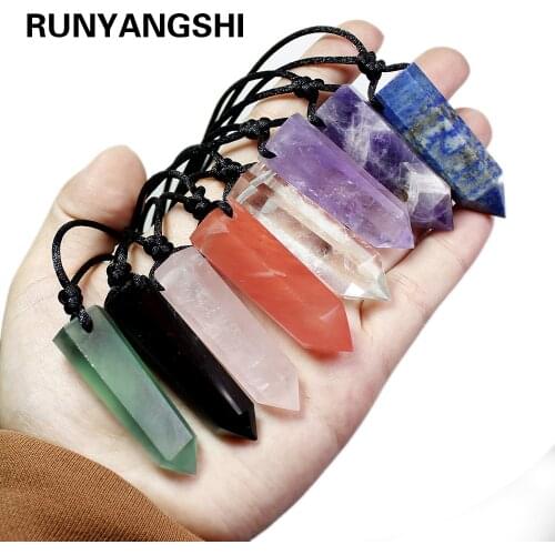 Runyangshi 1pc Healing crystal Point Chakra Pendants Hexagonal Quartz Crystals Bullet Shape Stone DIY Pendulum Beads Jewelry