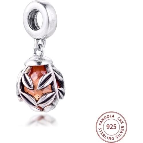 100% 925 Sterling Silver Leaves Faceted Crystal Pendant Charms Beads For Jewelry Making Fits European Charm Bracelets Berloque