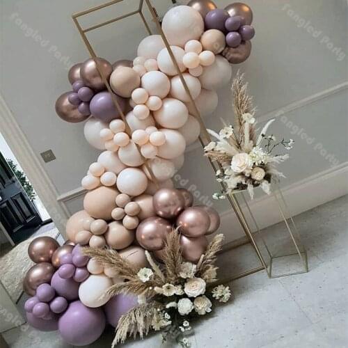 120pcs Doubled Apricot Cream Peach Purple Balloon Garland Kit Chrome Rose Gold Baby Shower Gender Reveal Birthday Party Favors