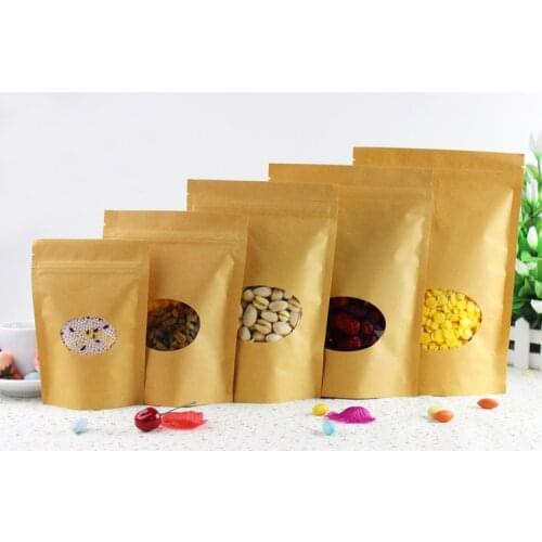 17*24+4cm 1000pcs Stand Up Clear Window Brown kraft paper bags with Zipper lock for Food/Tea/Nut/Coffee Resealable Packaging Bag