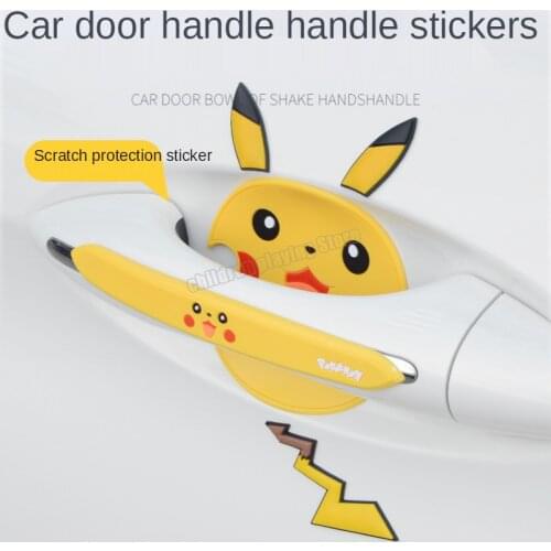 4PCS Pikachu Car Side Door Edge Protector Protective Strip Scrape Guard Bumper Guards Handle Cover Sticker Car Styling Decorate