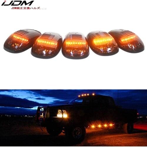 IJDM 5pcs Cab Roof Clearance Marker Lamps Full Strip LED Lights For Chevy Dodge Ford GMC Heavy Duty or Super Duty Trucks 12V