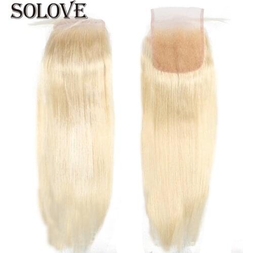 613 Straight 4x4 Swiss Lace Closure Brazilian Blonde One Donor Hair Human Virgin Remy Hair Pre-Plucked Baby Hairline 130