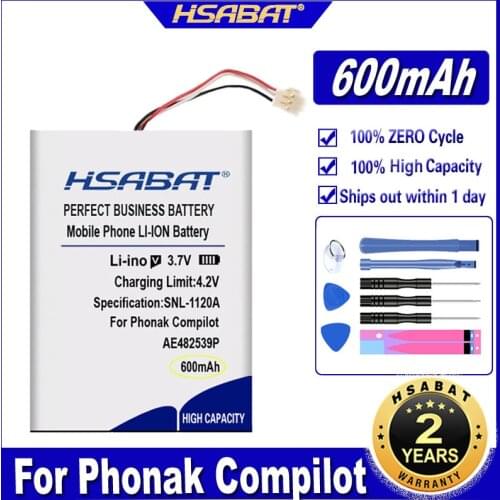 HSABAT AE482539P 600mAh Battery for Phonak Compilot Accumulator 3-wire Batteries