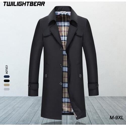 Oversized Long Trench Men Windbreaker Coat 9XL Male Solid Streetwear Business Casual Long Trench Men Clothing Outerwear Jackets