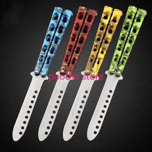 C34 Butterfly Trainer Knife 440C Blade Steel Handle Jilt Knife Not Sharp Outdoor Camping Hunting Edc Pocket Free-swinging Knife