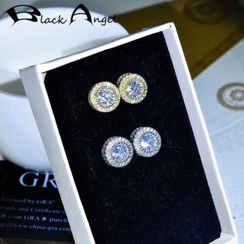 BLACK ANGEL 2020 New 925 Silver Luxury Classic Round 2 Carats Gemstone Stud Earrings for Women Wedding Engagement Christmas Gift