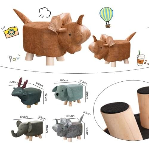 Wooden Cute Cartoon Animal Stool Ottoman Adults Kid Living Room Shoe Stool Footstool Pouf Elephant Dog Deer Shape Bench