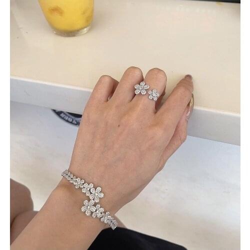 Simple Fashion Daisy Flower Rings Earring Crystal Zircon Sterling Silver Ring For Women Holiday Gift Party Elegant Jewelry Sets