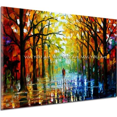 Canvas Raining Hand painted 3d Palette Knife Oil Painting art pictures Street oil paintings Wall Art For Living room wall Decor