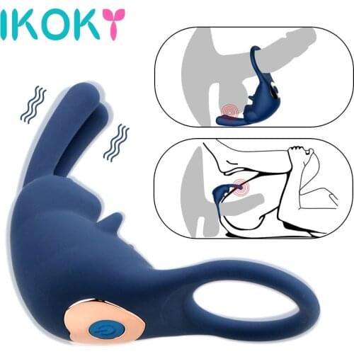 IKOKY 10 Speeds Vibrating Cock Rings Clitoris Stimulation Massager Vibrator Male Delay Ejaculation Penis Ring Sex Toy for Men