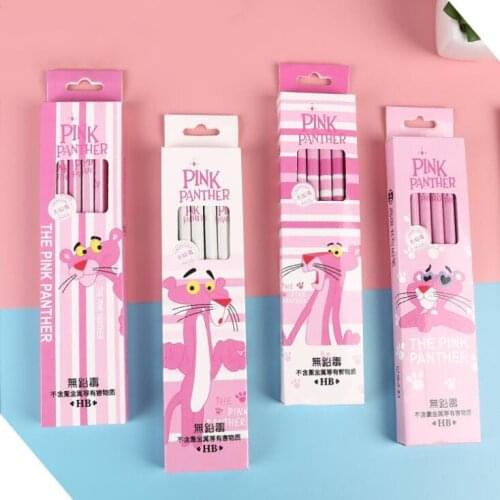 New Arrival 12pcs/pack Cute Pink Panther Flamingo HB Wood Pencils With Eraser Children Study Sketch Pencil School Stationery