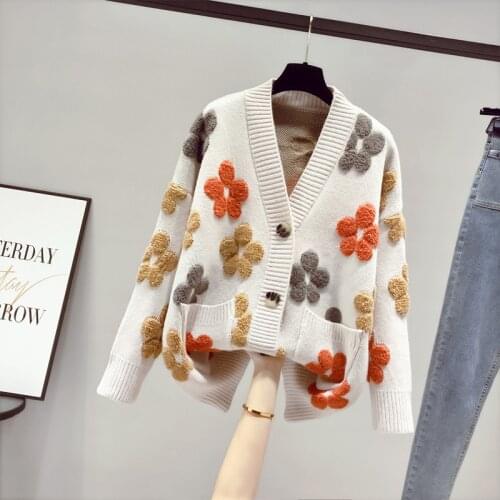 2021 spring and autumn fashion new womens knitted long-sleeved v-neck sweater cardigan jacket women loose western style