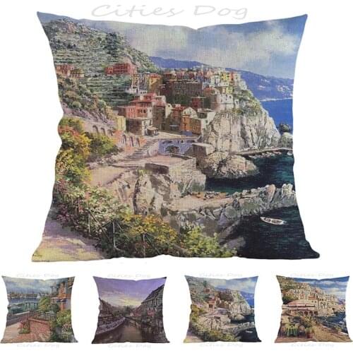 Painting art of idyllic seaside town 45*45cm square pillow case Cushion cover bar sofa pillow cushion coves