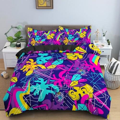 Colorful Alphabetic Graffiti Print Bedding Set 2/3 Comfortable Fashion Quilt Down Bedding Cover Pillowcase Bedding