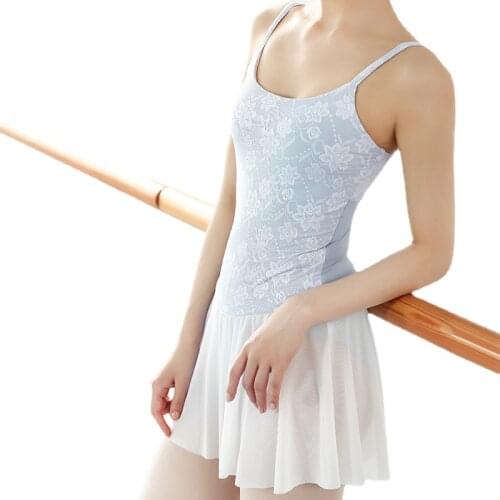 Lace Embroidered Gymnastic Leotard Adult Female Dance Body Basic Ballet Training Leotards with Skirts Professional Tutu
