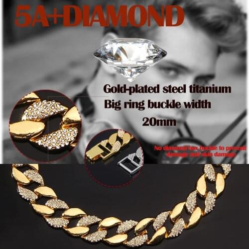 Cuban Chain Hip Hop Necklace Charms Gold Silver Color Rhinestone Necklace CZ Clasp Choker For Men Rapper Bling Long Jewelry