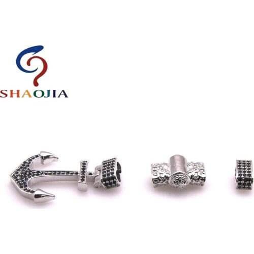 2020 Hot Sales!3 pcs 1 Set 34*22mm Silver-plated 3mm Hole Anchor Beads For Jewelry Making Cubic Zirconia CZ Micro Pave Beads