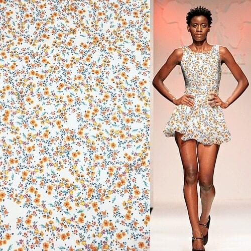 Mini flower print on white bottom stretch silk satin charmeuse fabric,SSC401