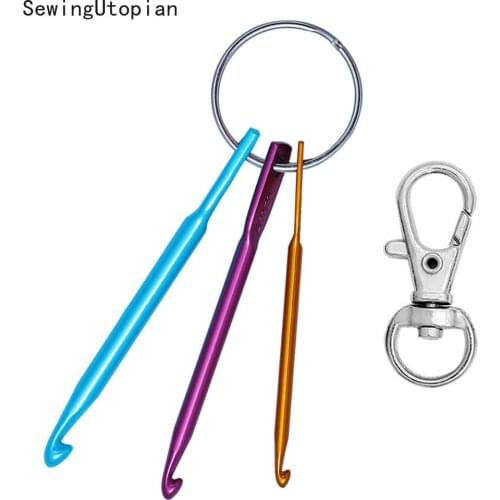 Mini Crochet Hooks with Keychain and Swivel Hooks Short Aluminum Knitting Needles Tool for Yarn Knitting and Sewing 3mm 4mm 5mm
