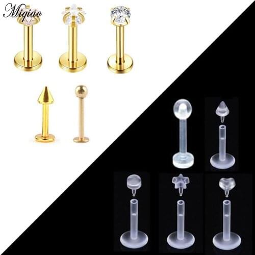 Miqiao 10pcs Body Piercing Jewelry Stainless Steel Acrylic Lip Nail