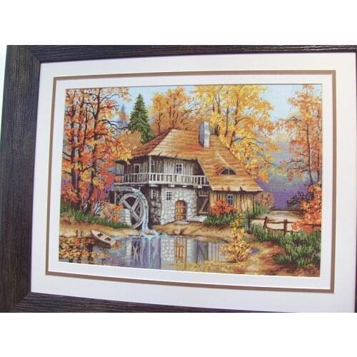 Wooden waterwheel Rural scenery Top Quality 14CT Unprinted Cross Stitch Kits Needlework For Embroidery Home Decor Arts Handmade