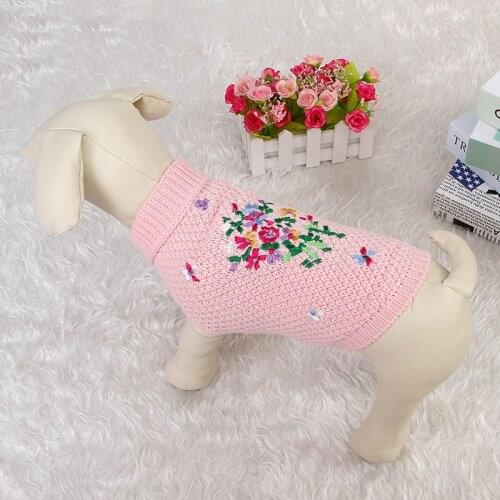 New Winter Embroidered Knitted Cat Dog Clothes Warm Sweater For Small Yorkie Pet Clothing Coat Knitting Crochet Cloth S-XL