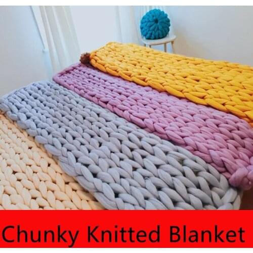 Hand Chunky Knitted Blanket European Style Handmade Wool-like Polyester Bulky Knitted Blankets Winter Soft Warm Throw Drop Ship