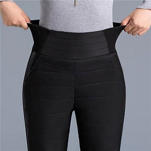Autumn and Winter New Down Cotton Trousers for Womens Outer Wear High Waist Slimming Plus Velvet Warm and Cold Pants