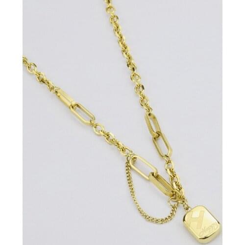 Stainless Steel Gold Brick Engrave H Letter Pendant Necklace Minimalism Famous Fashion Brand Necklaces Gift For Him