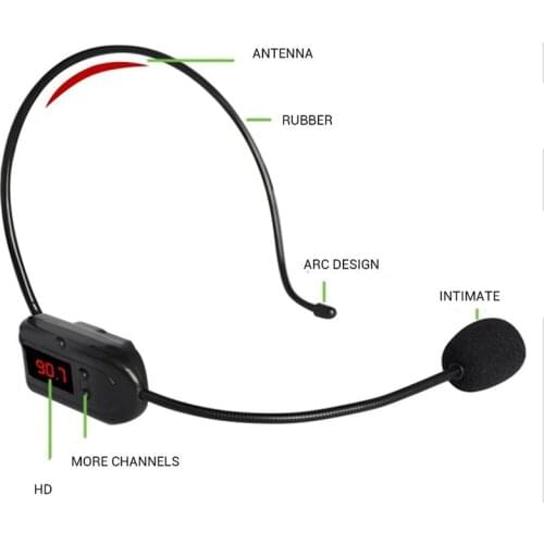 Portable Radio FM Wireless Headset Microphone Handsfree Megaphone Mic for Teaching Tour Guide Sales Promotion Lectures Meetings