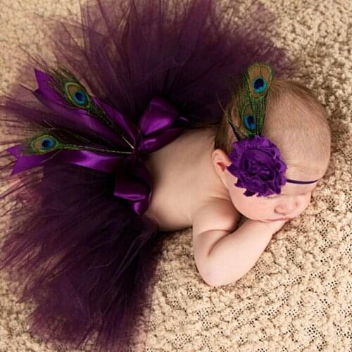 Lovely Baby Chiffon Flower Turban with Peacock Feathers Newborn Girl Headbands Elastic Kid Hair Band Infant Photography Props