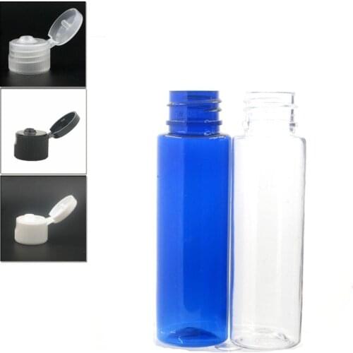 30ml empty clear/blue Cylinder Plastic Bottles pet bottle with white/black/transparent flip-top cap, X 10