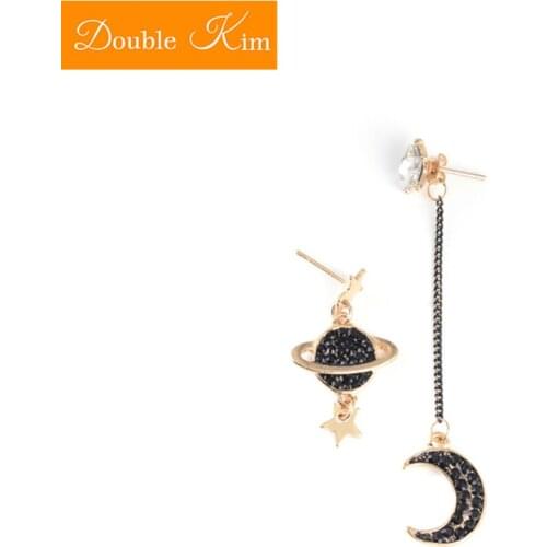 Star Moon Stud Earrings Titanium Stainless Steel Inlaid Zircon Asymmetric Earrings Rose Gold Color Trendy Fashion Women Jewelry