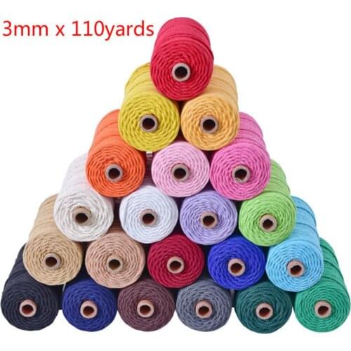 100% Cotton Cord Colorful Cord Rope Beige Twisted Craft Macrame String Diy Home Textile Wedding Decorative Supply 3mmx110yards
