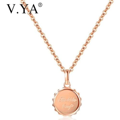 V.YA Fashion Creative Bottle Cap Mini Bottle Rose Gold Necklace Short Round Shape Clavicle Chain Gift For Girls Drop Ship