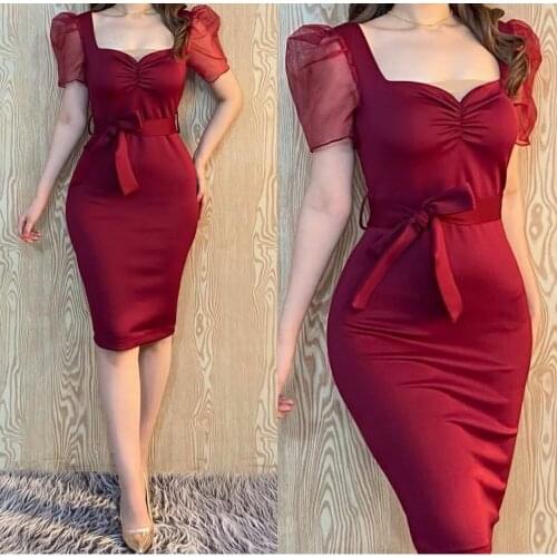 Vintage Cap Sleeve Satin Short Evening Dresses with Bow Red Middle East Abendkleider Robes de Soirée for Women