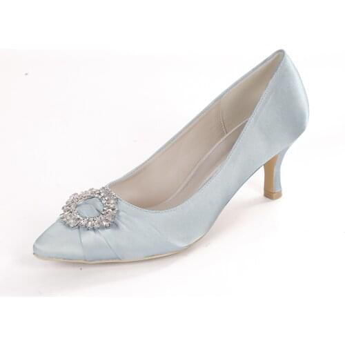 Mid Heels Satin Crystals Women Wedding Shoes for Bride Pointed shoes Slip on Evening Formal Party Dress Pumps Bowknot Heels